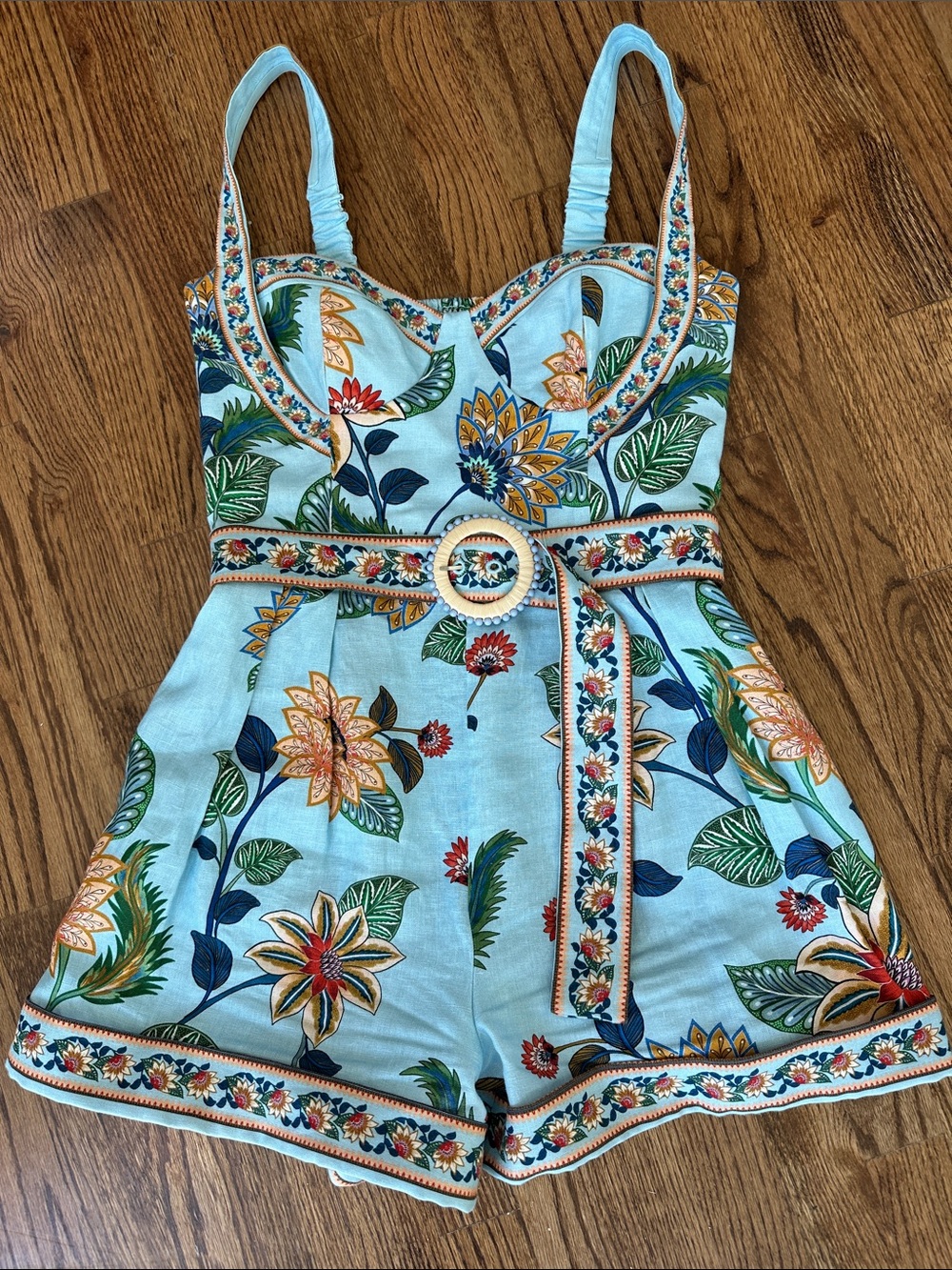 FARM Rio Sky Blue Floral Belted Romper